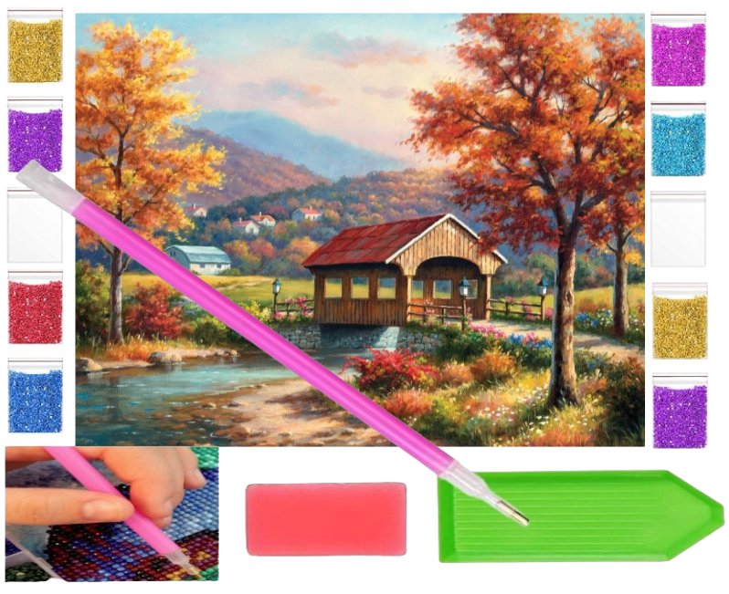 Haft diamentowy JESIEŃ PEJZAŻ JESIENNY PARK 40x30 OBRAZ duży zabawki kreatywne plastyczne