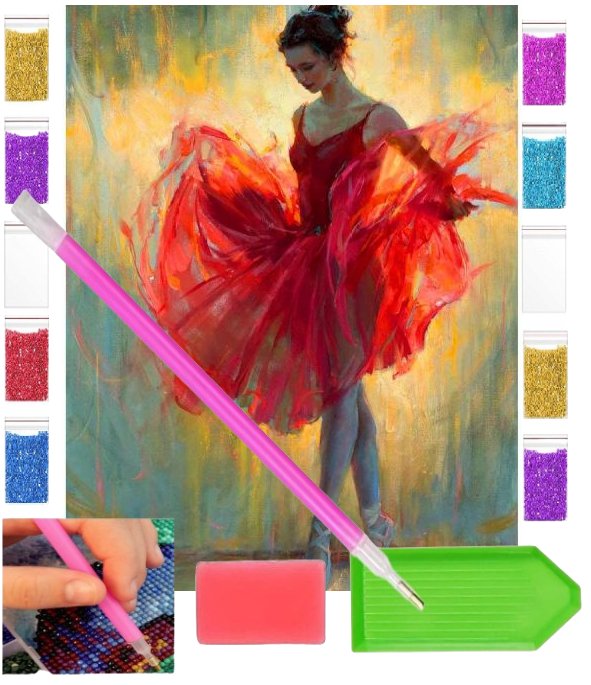 Haft diamentowy OGNISTA BALETNICA balet 30x40 OBRAZ duży zabawki kreatywne plastyczne