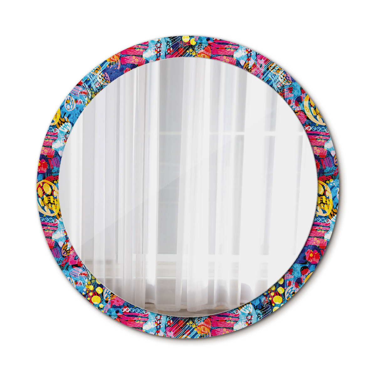 Nowoczesne Lustro Okrągłe Kolorowe bazgroły 100cm