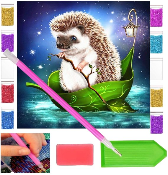 Haft diamentowy OBRAZ duży 30x30 MAGICZNY JEŻ jeżyk zabawki kreatywne plastyczne