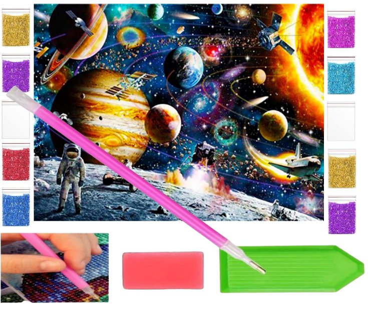 Haft diamentowy OBRAZ duży 40x30 KOSMOS UKŁAD SŁONECZNY zabawki kreatywne plastyczne