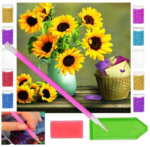 Haft diamentowy KWIATY SŁONECZNIKI kwiatki 30x30 OBRAZ duży zabawki kreatywne plastyczne