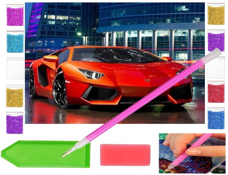 Haft diamentowy OBRAZ duży 40x30 SAMOCHÓD auto LAMBORGHINI zabawki kreatywne plastyczne