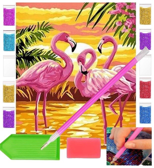 Haft Diamentowy Obraz Duży 40X30 Flamingi Zabawki Kreatywne Plastyczne