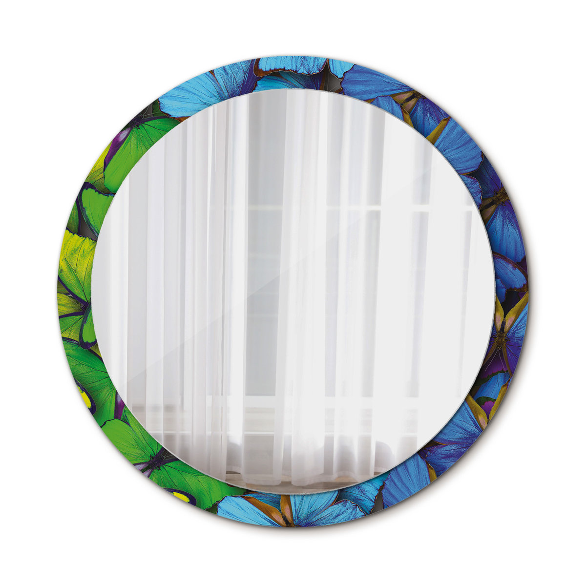 Nowoczesne Lustro Niebieski i zielony motyl 100cm