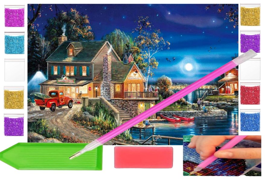 Haft Diamentowy Obraz Duży 40X30 Przystań Krajobraz Zabawki Kreatywne Plastyczne