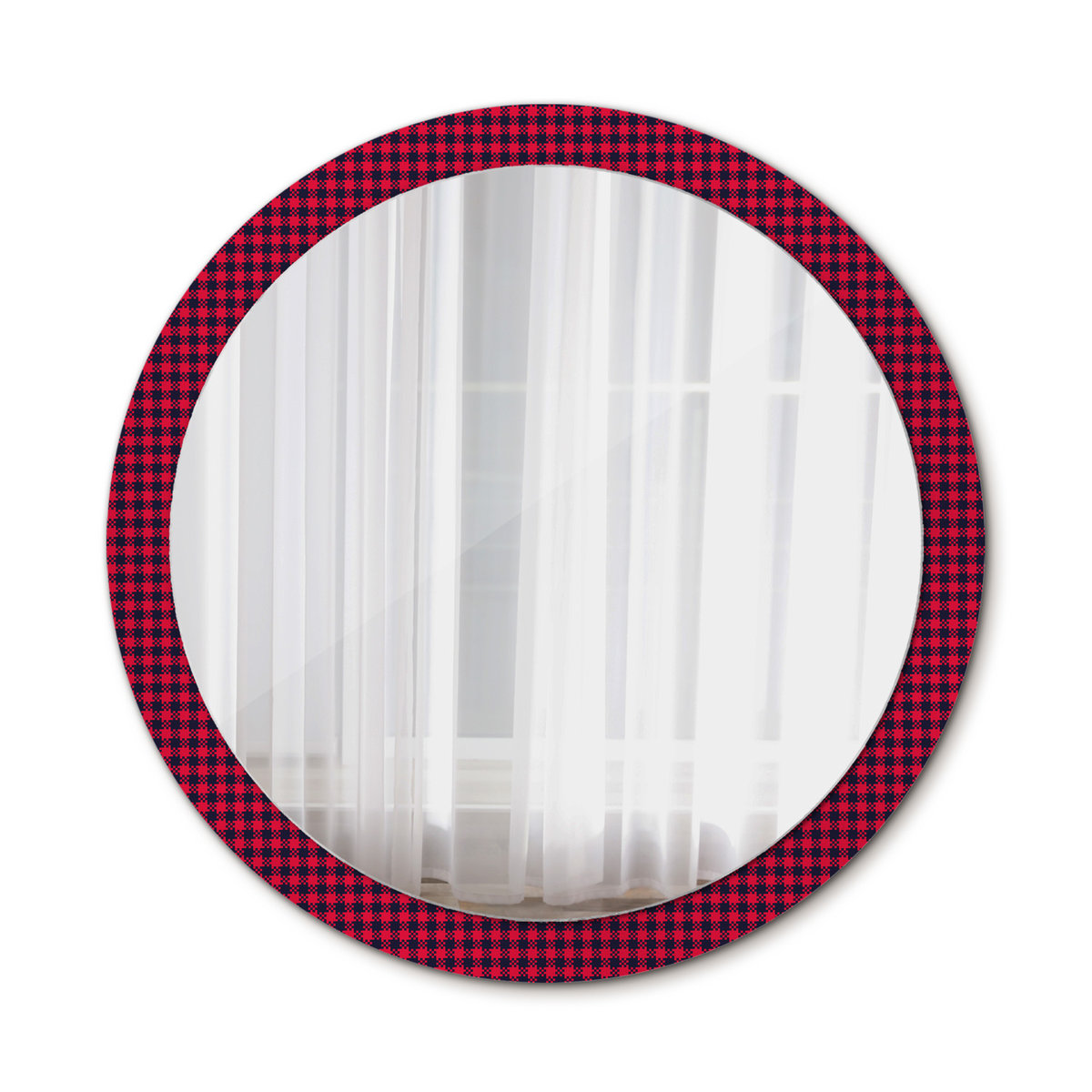Nowoczesne Lustro Okrągłe Czerwona kratka 100cm