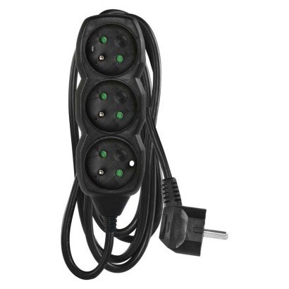 Przedłużacz 2 M / 3 Gniazda / Czarny / Pvc / 1 Mm2