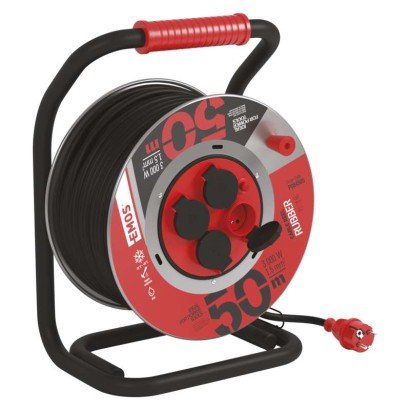 Przedłużacz bębnowy ogrodowy 50 m / 4 gniazda / czarny / guma / 230 V / 1,5 mm2