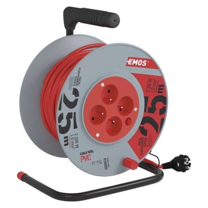 Przedłużacz bębnowy 25 m / 4 gniazda / czerwony / PVC / 230 V / 1 mm2