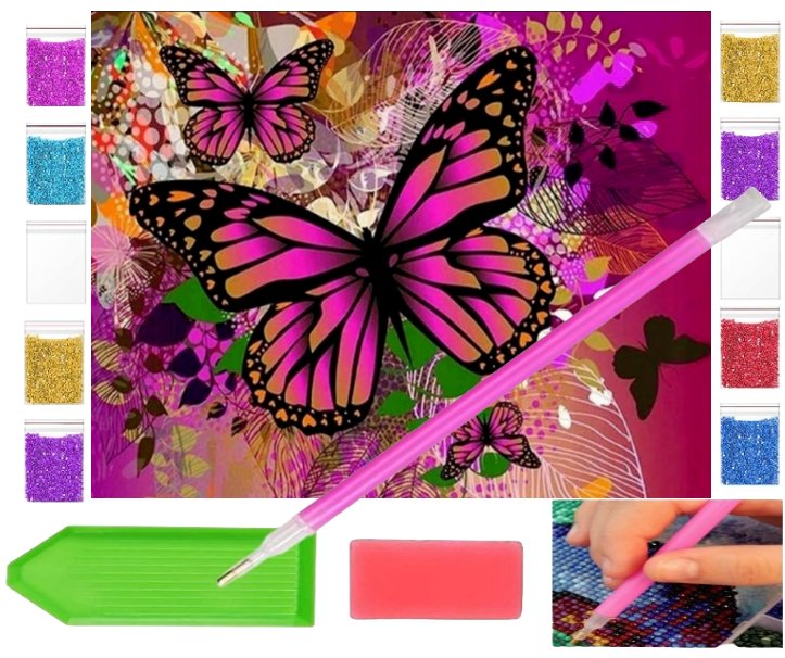 Haft diamentowy OBRAZ duży 40x30 MOTYLE motylki zabawki kreatywne plastyczne