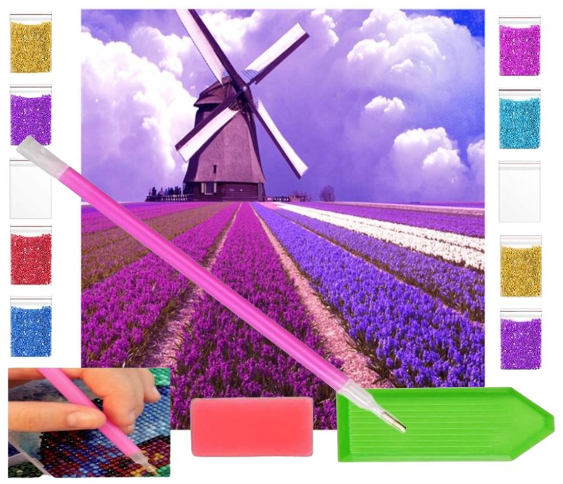 Haft diamentowy WIATRAK MŁYN Krajobraz 30x30 OBRAZ duży zabawki kreatywne plastyczne