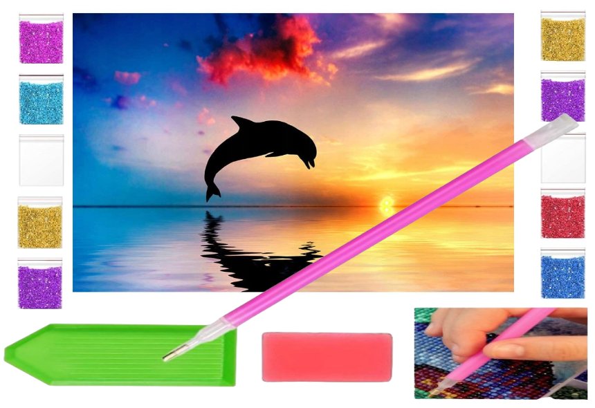 Haft diamentowy SKOK DELFINA delfin 40x30 OBRAZ duży zabawki kreatywne plastyczne