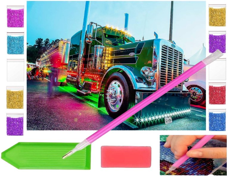 Haft diamentowy OBRAZ duży 40x30 AMERYKAŃSKA CIĘŻARÓWKA tir zabawki kreatywne plastyczne