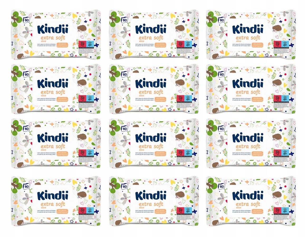 Kindii Extra Soft Aloe chusteczki nawilżane 12 x 60 szt.