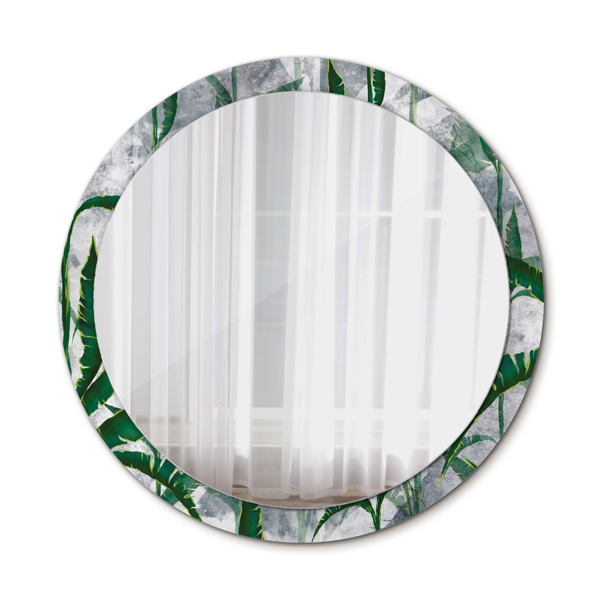 Nowoczesne Lustro Okrągłe Tropikalne liście 100cm