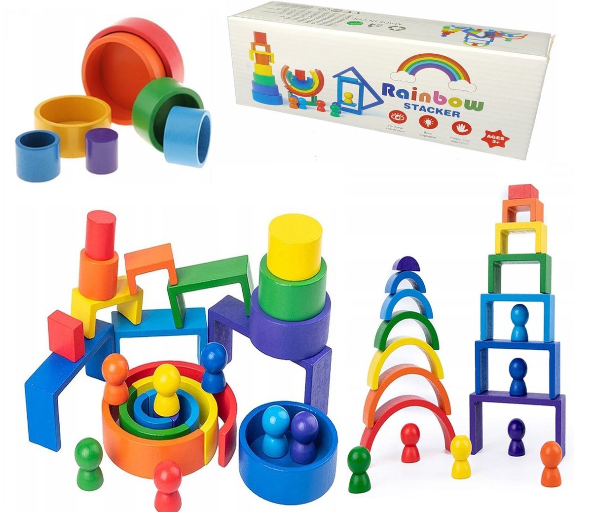 Drewniane Klocki Układanka Tęcza Montessori