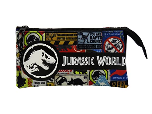 Jurassic World-Trzyosobowy futerał, Uchwyt, Materiał szkolny, Uchwyt na długopis, walizka, Mutlicolor, Unisex, Dodatki, Oficjalny produkt (CyP Brands)