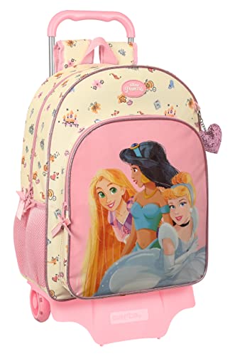 PRINCESAS DISNEY Magical duży plecak szkolny z wózkiem, plecak dla dzieci, odpowiedni dla dzieci, wygodny i wszechstronny, wytrzymały, 33x15x42 cm, Różowy i beżowy, Różowy i beżowy, Estándar, Casual