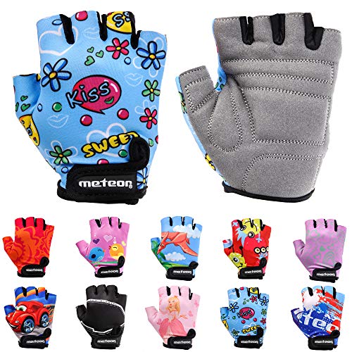 Dziecięce rękawiczki rowerowe Unisex Meteor - żelowe rękawiczki BMX, KISS LOVE, rozmiar Jr M/szerokość dłoni - 7-7,5cm
