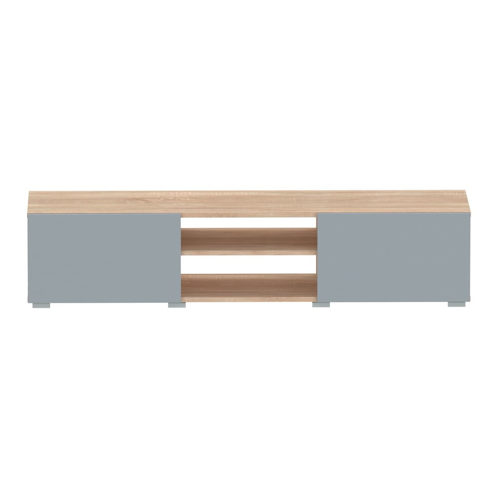 Szara szafka pod TV w dekorze dębu 140x31 cm Podium − TemaHome