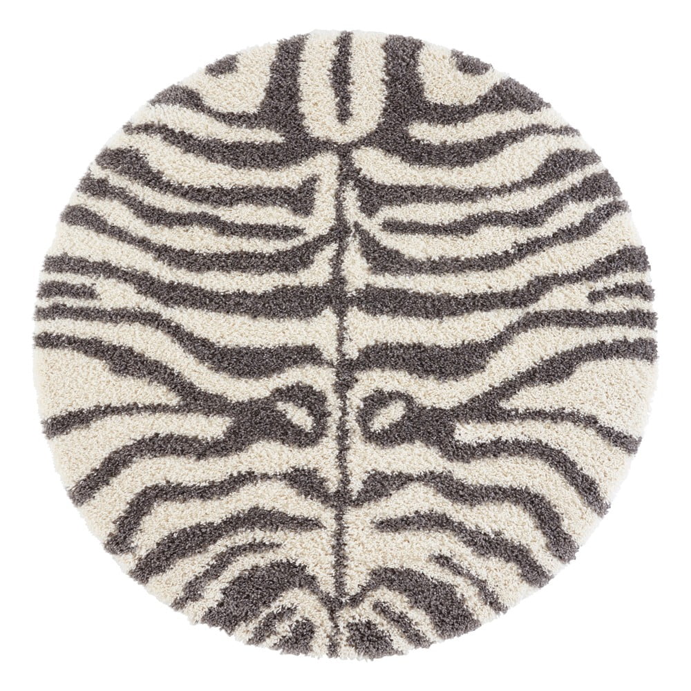 Szaro-beżowy okrągły dywan ø 160 cm Striped Animal – Ragami