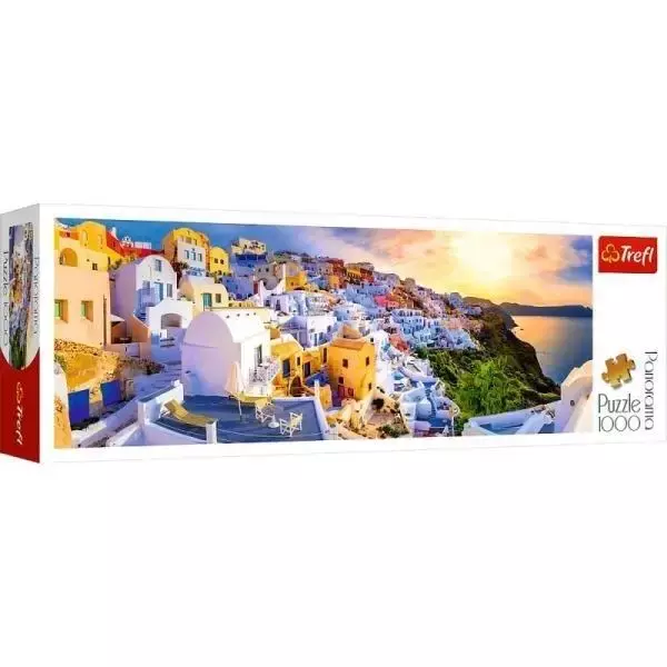 Puzzle 1000 Panorama Zachód słońca na Santorini - Trefl