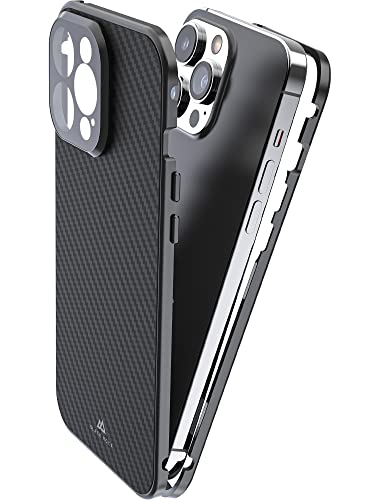 Black Rock - Etui ze szkła 360 stopni pasuje do Apple iPhone 14 Pro Max I Carbon etui na telefon komórkowy, tylna strona z włókna węglowego (przezroczyste z czarną ramką)