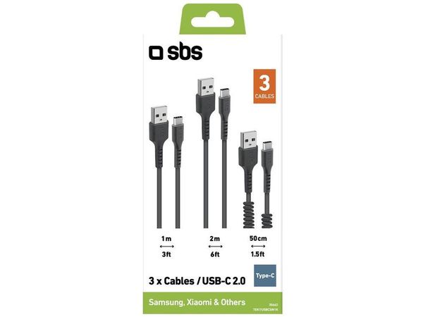 SBS Zestaw kabli SBS 3x USB A USB-C Czarny
