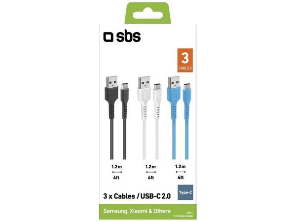 SBS Zestaw kabli SBS 3x USB A USB-C 1.2m Czarny Biały Niebieski