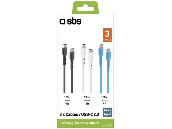 SBS Zestaw kabli SBS 3x USB-C 1.2m Czarny Biały Niebieski