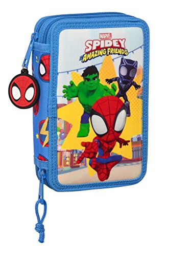 SPIDEY Team Up etui szkolne dla dzieci w wieku 5-14 lat, wygodne i wszechstronne, jakość i wytrzymałość, 12,5 x 4 x 19,5 cm, kolor niebieski, niebieski, Estándar, zwykły