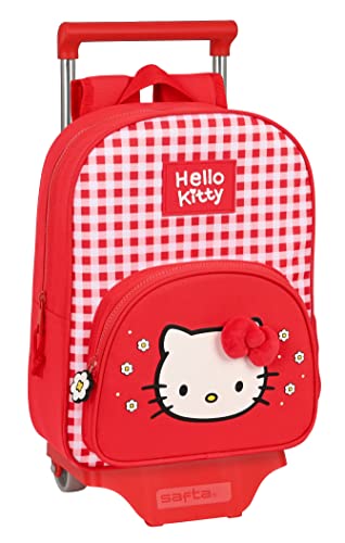 Safta HELLO KITTY Spring plecak dziecięcy z wózkiem 705, idealny dla dzieci w różnym wieku, wygodny i wszechstronny, jakość i wytrzymałość, 26x11x34 cm, czerwony, Czerwony, Estándar, Casual