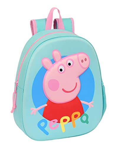 PEPPA PIG 3D plecak szkolny 3D, dopasowany do wózka, idealny dla dzieci w różnym wieku, wygodny i wszechstronny, jakość i wytrzymałość, 27x10x32 cm, kolor turkusowy, Turkusowy, Estándar, Casual