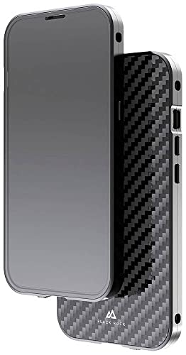 Black Rock - Etui ochronne ze szkła 360 stopni pasuje do Apple iPhone 14 Plus I Carbon etui na telefon komórkowy, tylna strona z włókna węglowego (przezroczyste z czarną ramką)