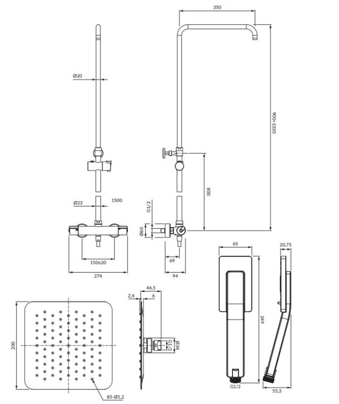 Omnires Y zestaw prysznicowy natynkowy termostatyczny chrom Y1244XMCR