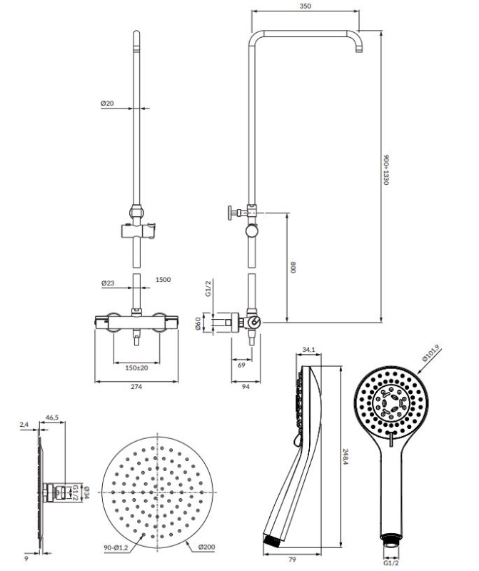 Omnires Y zestaw prysznicowy natynkowy termostatyczny chrom Y1244XOCR