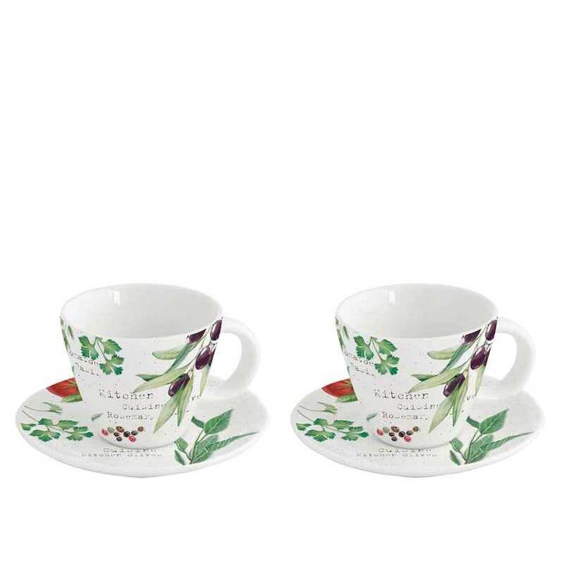FILIŻANKI PORCELANOWE DO ESPRESSO ze SPODKAMI - Home & Kitchen - Komplet 2 szt.