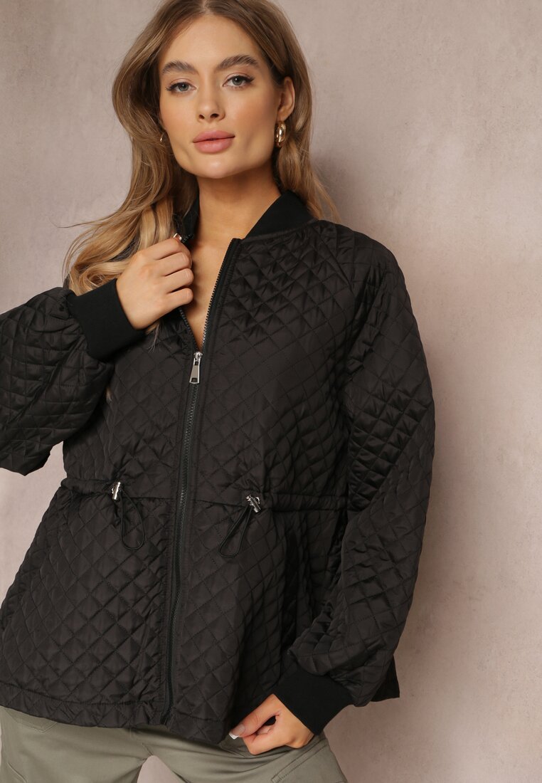 Czarna Pikowana Kurtka Bomberka ze Ściągaczami Libbie