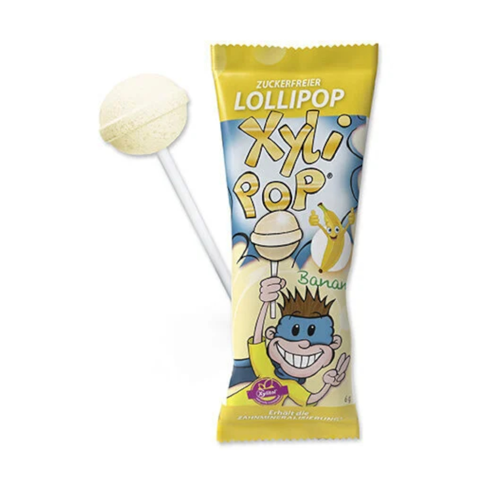 MIRADENT XyliPOP Lollipop Banana 1szt. - Lizak dla dzieci z ksylitolem o smaku bananowym