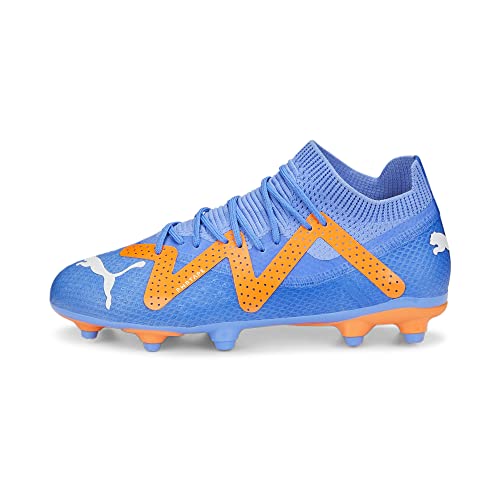 PUMA Unisex dziecięce buty piłkarskie Future Pro Fg/Ag Jr, Blue Glimmer Puma White Ultra Orange, 35 EU