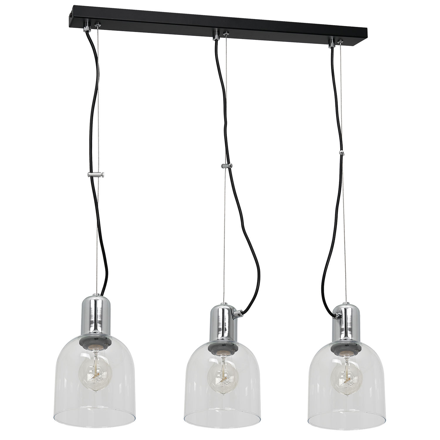 Luminex Banco 1750 Lampa wisząca zwis 3x60W E27 Czarny/Chrom/Transparentny