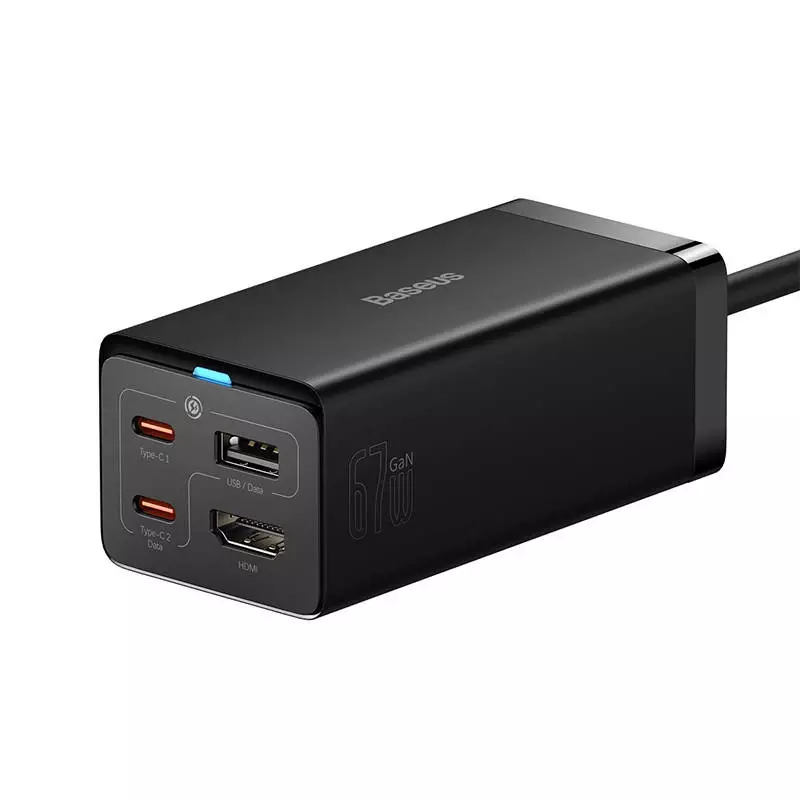 Baseus Ładowarka sieciowa GaN5 Pro 2xUSB-C + USB + HDMI, 67W (czarna)