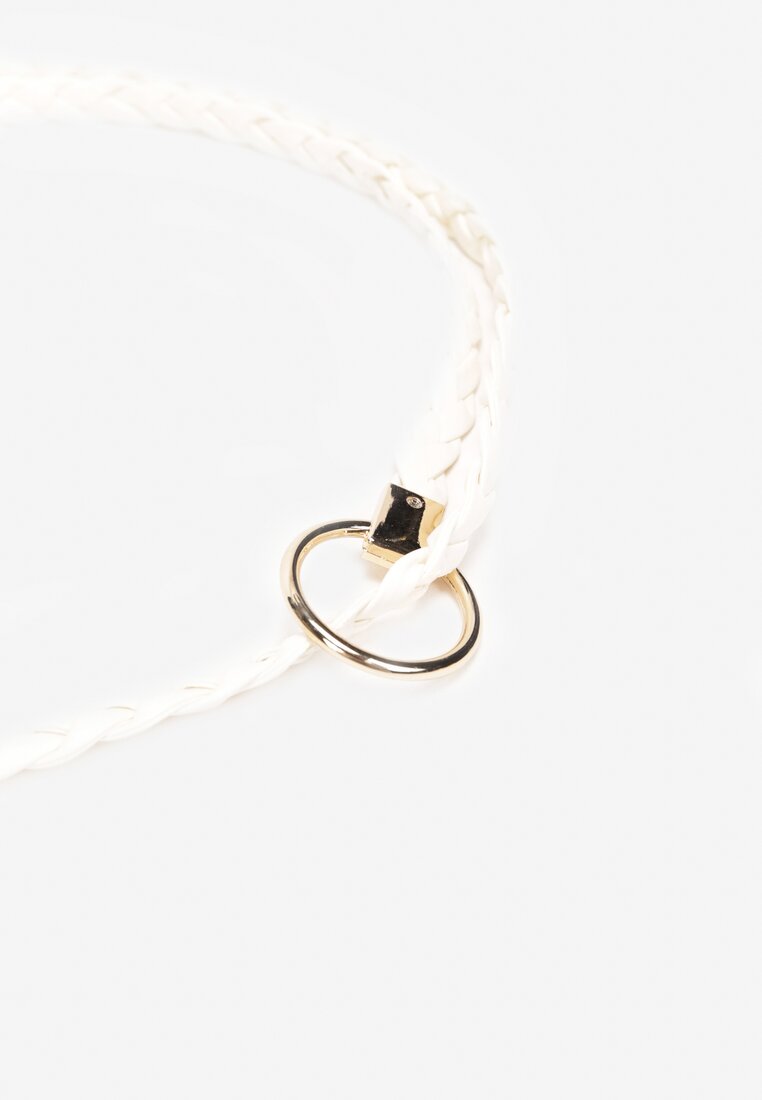 Biały Pleciony Pasek z Materiału Imitującego Skórę z Metalowym Kółkiem Eudonne