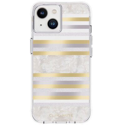 Etui CASE-MATE Pearl Stripes MagSafe do Apple iPhone 14 Szaro-złoty