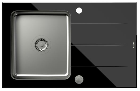 QUADRON Zlewozmywak FORD 111 k.aut., stal szczotkowana/czarne szkło HB3578SC3BS_P2O