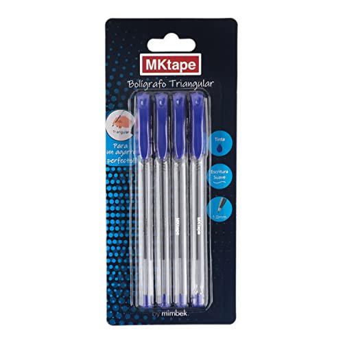 Bolígrafos Triangulares MKTAPE MKT10600 - Azul · Blíster 4 Unidades · Caja 12 Unidades
