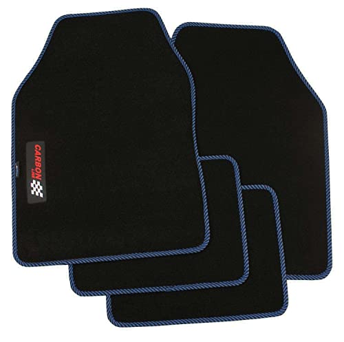 PETEX Carbon, uniwersalny dywanik samochodowy, 4-częściowy, czarny/niebieski