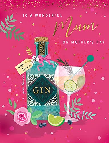 Piccadilly Greetings Kartka na Dzień Matki Wonderful Mum Gin Bottle Gin Glass - 20 x 15 cm