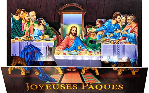 Afie 62-1011-A kartka 3D Pop-up Wesołych Złoto Błyszczące Złoto Złote Koperty i Biała Koperta - Jezus Chrystus Ostatni posiłek Dzielenie Chleb Wino Apostołowie Impreza Wiosna